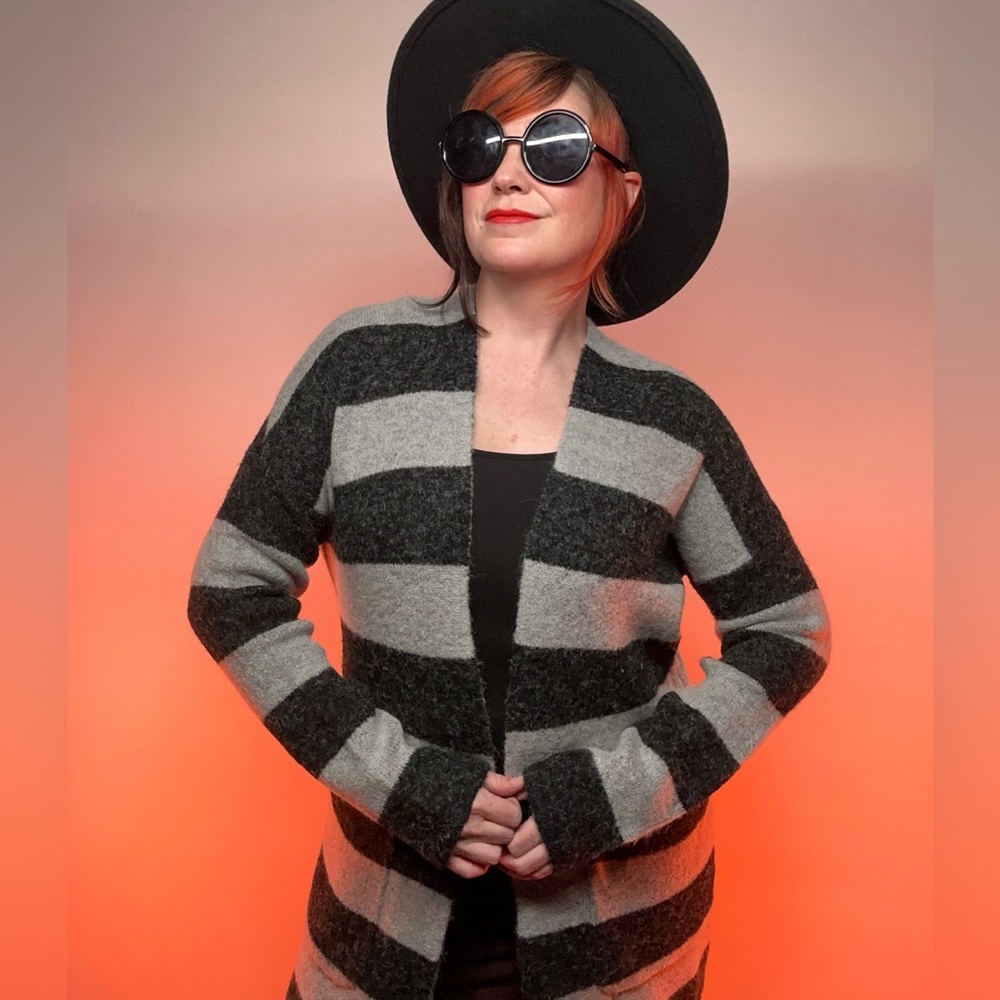 CYRUS / Black & Gray Stripe Cardigan Sweater / Small / Goth Emo Whimsigoth